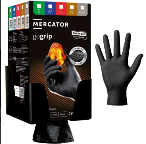 Manusi de unica folosinta industria alimentara - Mănuși Nitril Mecanic Auto Negre GoGrip One by One L 100 buc Mercator