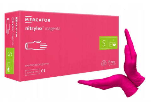 Manusi unica folosinta - Mănuși nitril Mercator Nitrylex Magenta, nepudrate, mărimea S – set 100 buc