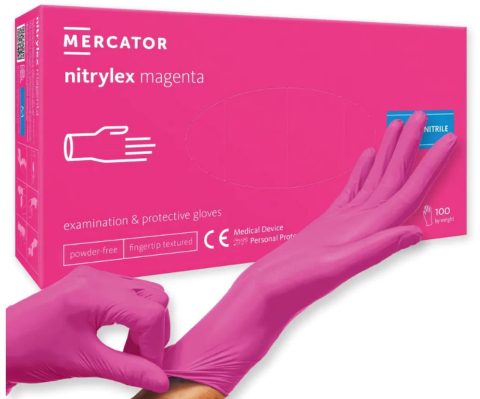 Manusi unica folosinta - Mănuși nitril Mercator Nitrylex Magenta, nepudrate, mărimea M – set 100 buc