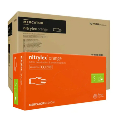 Diverse - Set 100 bucăți Mănuși Nitrylex Orange, nitril, nepudrate, portocalii, mărimea S