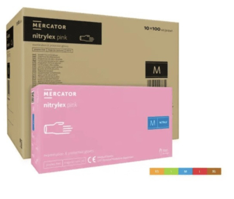 Mănuși roz Nitrylex Pink, nitril, nepudrate, M, 100 bucăți/cutie, Mercator [2]