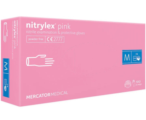 Manusi de nitril colorate - Mănuși roz Nitrylex Pink, nitril, nepudrate, M, 100 bucăți/cutie, Mercator