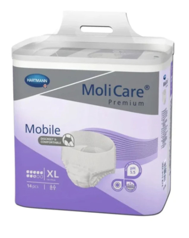 Aleze absorbante  de unica folosinta pat - MoliCare® Premium Mobile XL, 8 Picături – Scutec Tip Chilot, 14 Bucăți