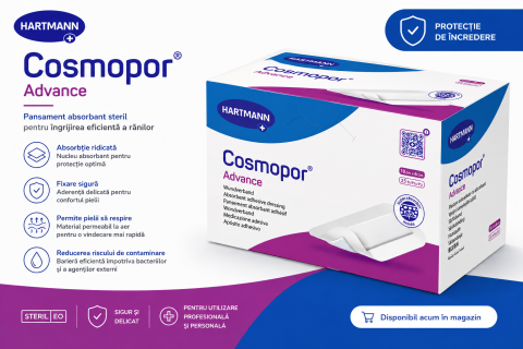 Plasturi si pansamente - Plasture Steril Hartmann Cosmopor Advance 10 x 6 cm, Corp Absorbant 6,5 x 2,5 cm, 25 Bucăți
