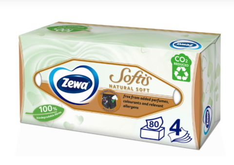 Consumabile din hartie - Șervețele faciale Zewa Softis Natural Soft, 4 straturi, 80 bucăți