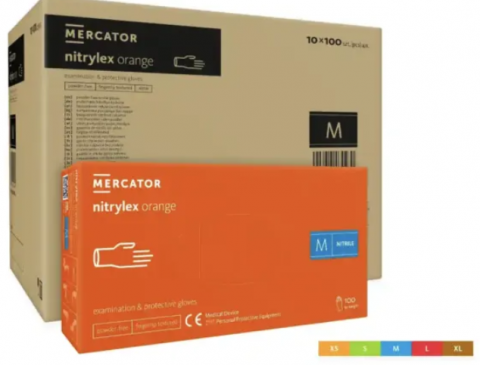 Set 100 bucati Manusi Nitrylex Orange, Nitril, nepudrate, portocaliu, marimea M [3]