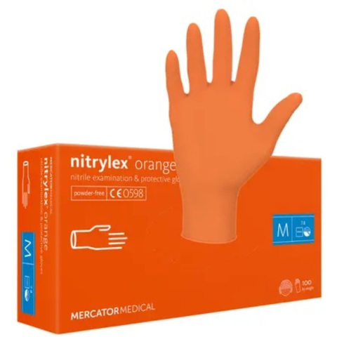 Manusi de nitril colorate - Set 100 bucăți Mănuși Nitrylex Orange, nitril, nepudrate, portocalii, mărimea M