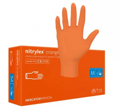 Manusi de nitril colorate - Set 100 bucati Manusi Nitrylex Orange, Nitril, nepudrate, portocaliu, marimea M