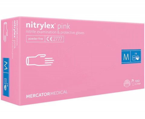 Manusi de nitril colorate - Set 100 bucati Manusi Nitrylex Pink, Nitril, nepudrate, roz, marimea M  Mercator