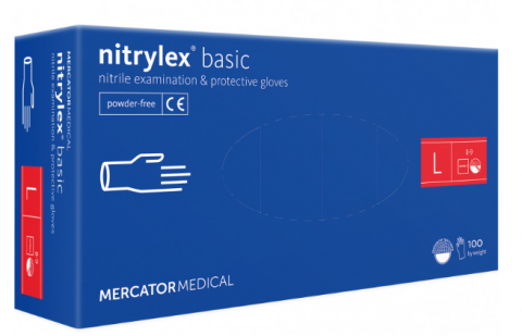 Manusi de nitril colorate - Set 100 Manusi Examinare Nitril, fara pudra, Nitrylex Basic,  Marimea L, Mercator