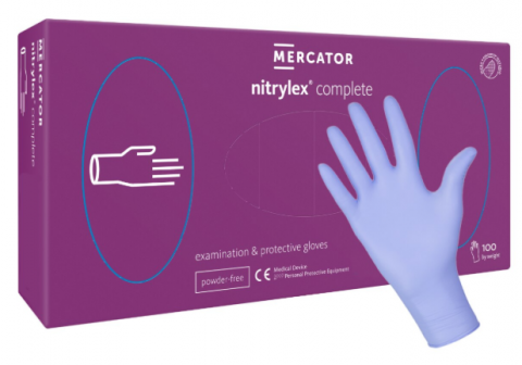 Manusi de nitril colorate - Set 100 Manusi medicale Nitrylex Complete de protectie, din nitril, nepudrate, albastru violet,  M