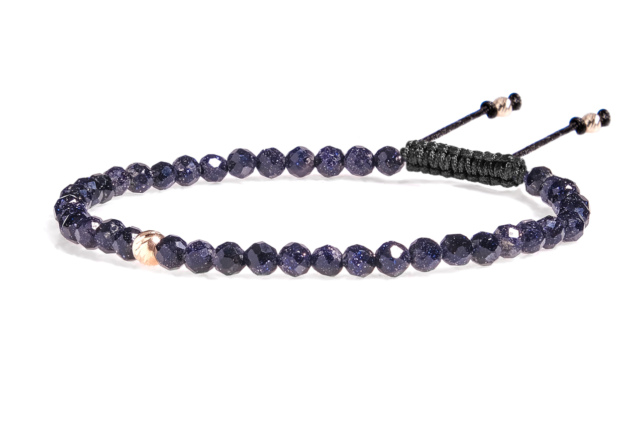 Brățară cu pietre semiprețioase piatra soarelui albastru fatetat și biluțe din aur [4]