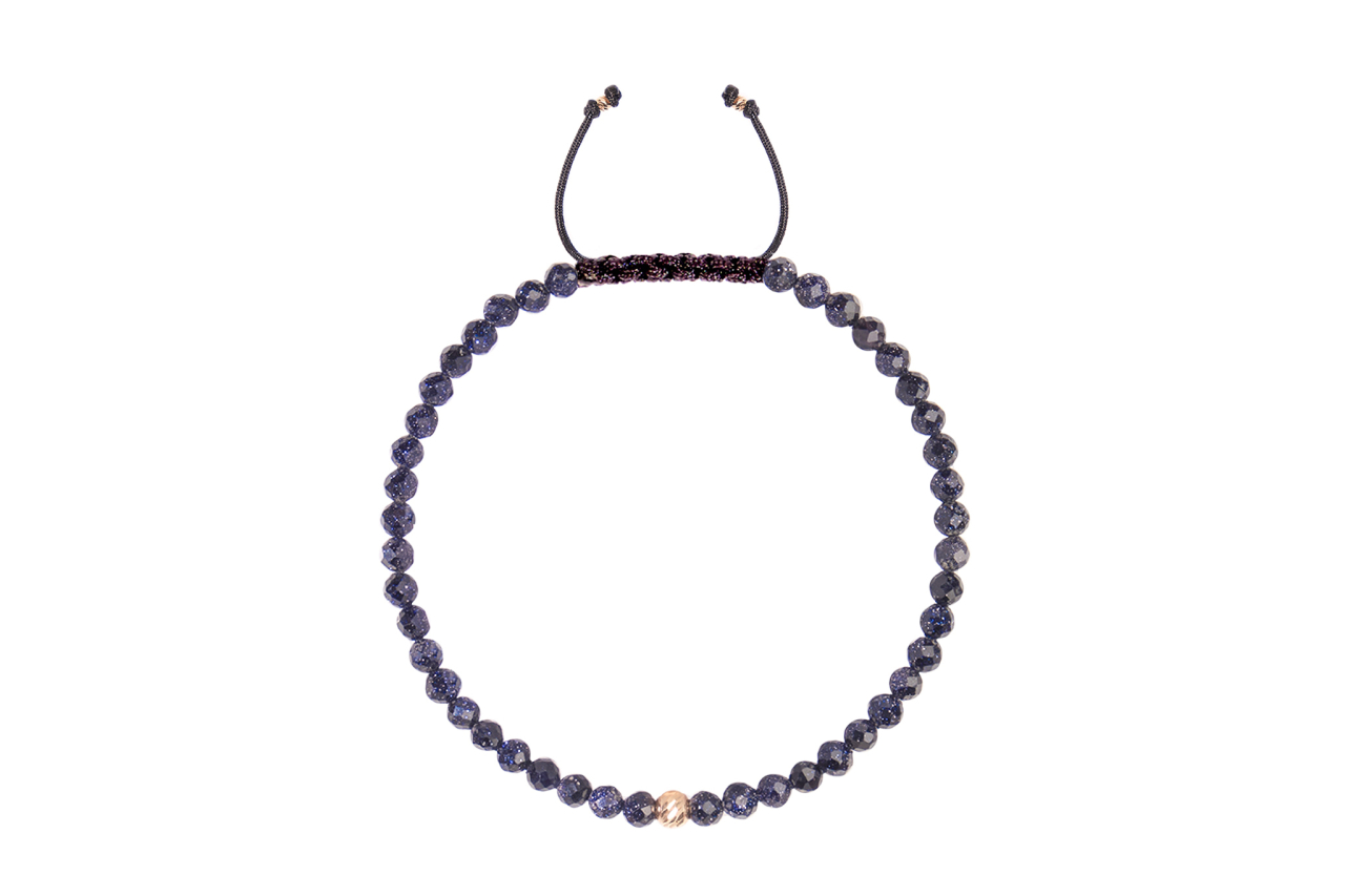 Brățară cu pietre semiprețioase piatra soarelui albastru fatetat și biluțe din aur [2]