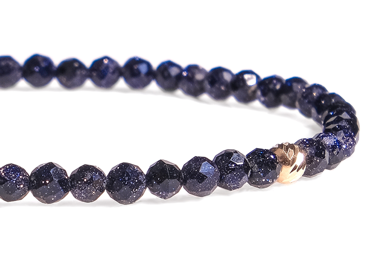 Brățară cu pietre semiprețioase piatra soarelui albastru fatetat și biluțe din aur [3]