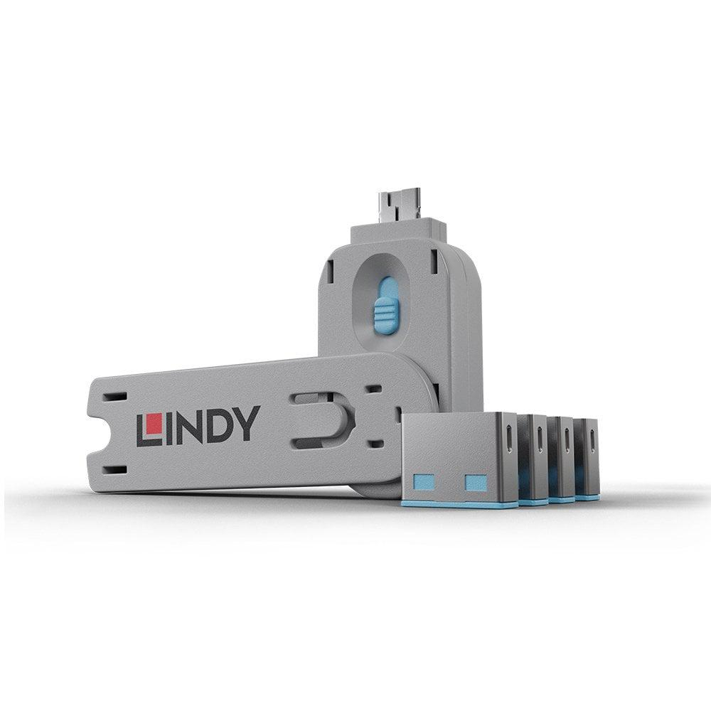 Lindy USB Port Locks 4x Blue+Key [2]