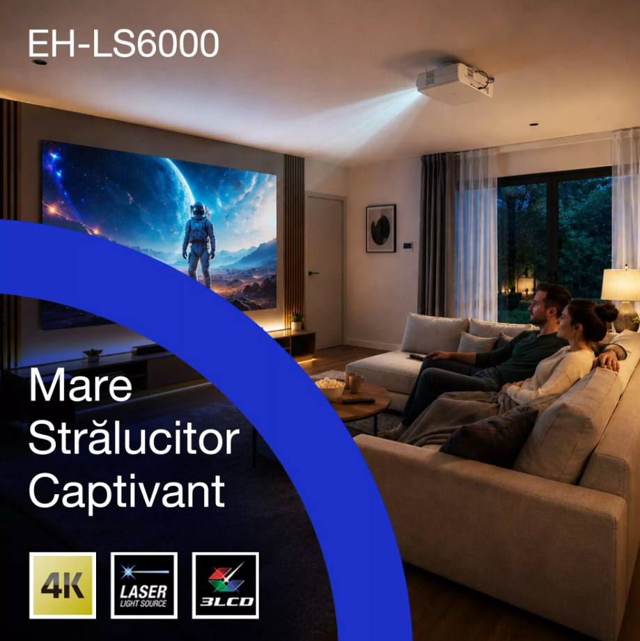 PROJECTOR EPSON EH-LS6000 LASER 4K, Tehnologie 3LCD, display 0.62", Luminozitate: 3.400 Lumeni, 1.700 Lumeni ECO, Rezolutie: 4K, Aspect ratio: 16:9, 8.294.400 pixeli, Contrast: > 3.000.000 : 1, Sursa  [4]