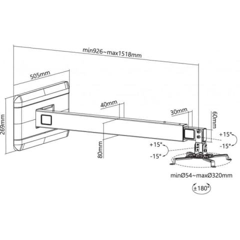 Sopar sup. videopr perete 92-151cm negru [2]