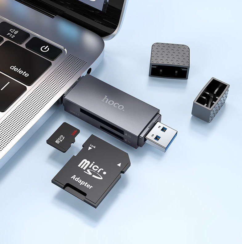Cititor Card USB 3.0  USB-C HOCO HB45, SD - microSD, Gri [5]