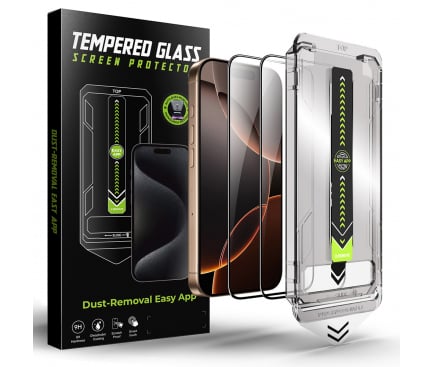 Folii Protectie Telefoane - Apple iPhone,Folie de protectie Ecran Techsuit TitanGlass, Sticla Securizata, Full Glue, Set 2 bucati, Neagra
