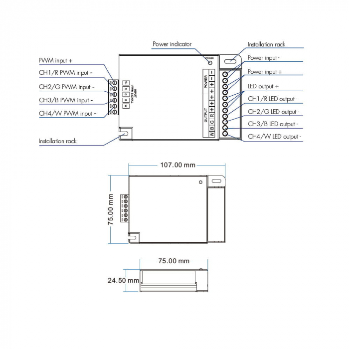 LED erősítő 12–24V DC 32A (4×8A) – RGB+W – EV4-X [2]