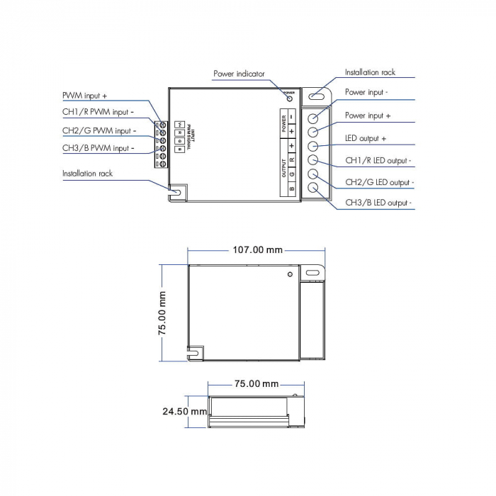 LED erősítő – 12–36 V DC – 30 A (3×10 A) – RGB – EV3-X [2]