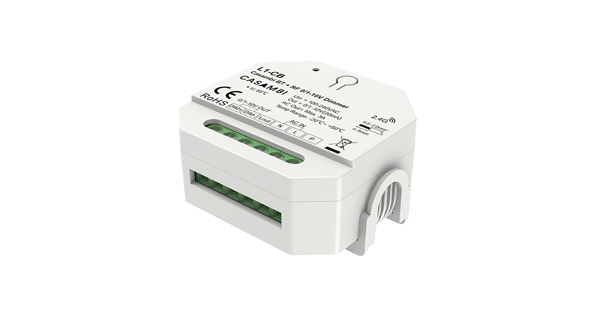 Casambi Bluetooth + RF 0/1–10V fényerőszabályzó – 100–240VAC – 1 csatorna × 3A – L1-CB [3]