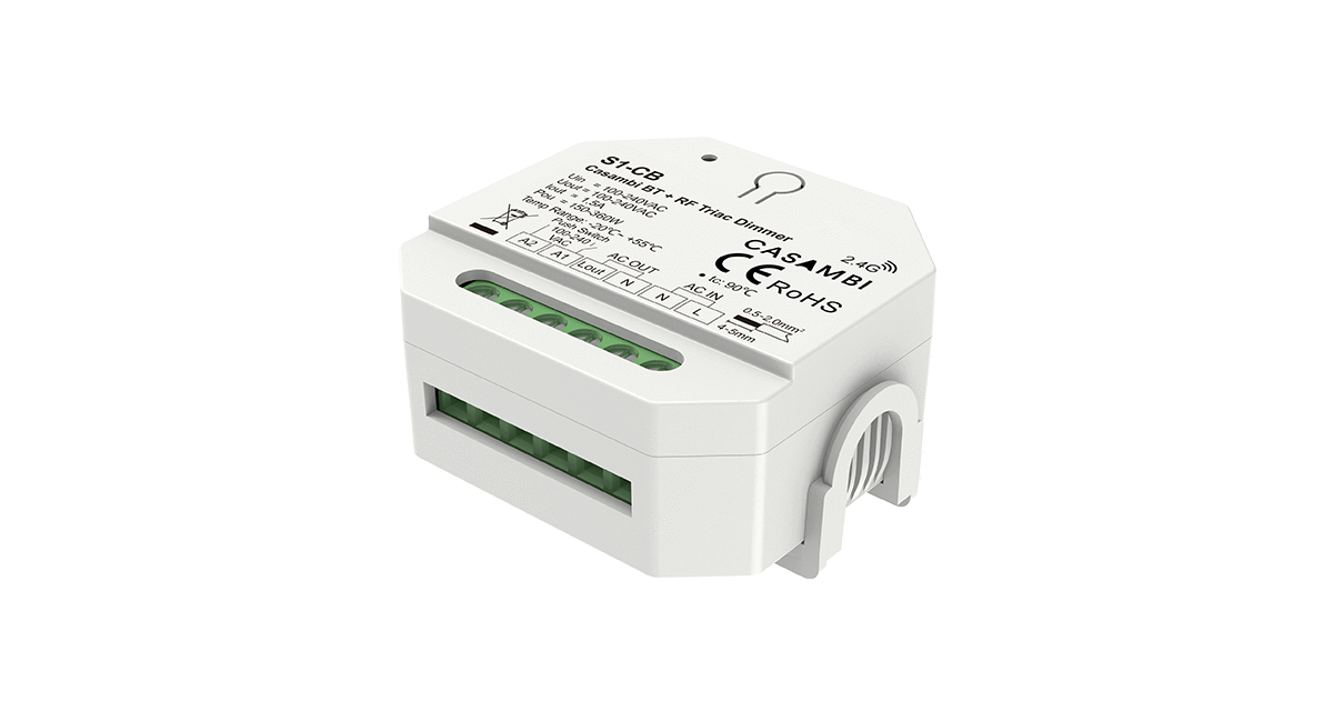 Casambi Bluetooth + RF TRIAC fényerőszabályzó – 100–240VAC – 1 csatorna × 1,5A – S1-CB [3]