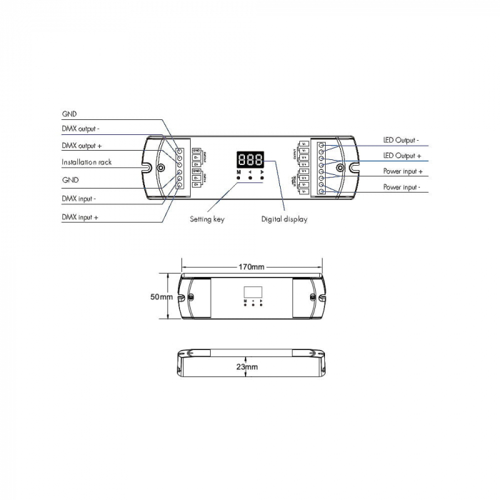 DMX512 LED vezérlő – 1 csatorna – 12–24V DC, 15A – DMX dekóder – D1-L [3]