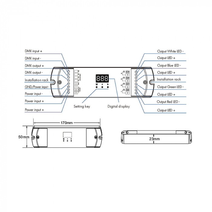 DMX512 LED vezérlő – 4 csatorna – 12–24V DC, 4×5A – DMX dekóder – D4-L [3]