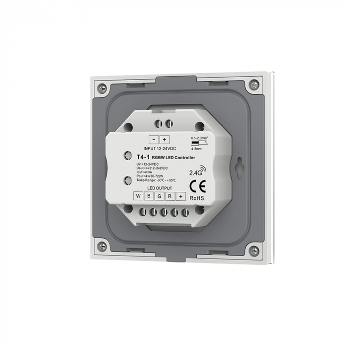 Falra szerelhető LED vezérlő – RGB+W – 1 zóna – 12–24 V DC, 12 A – T4-1(W) [2]