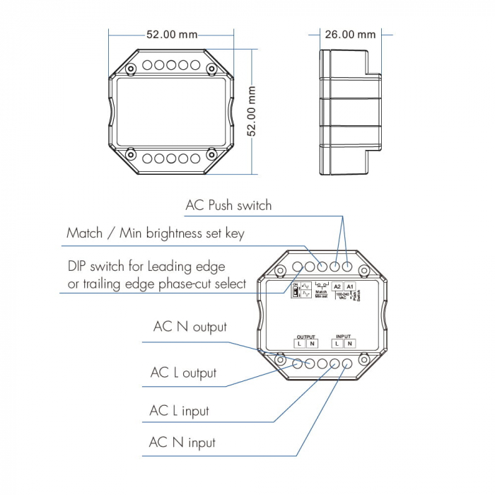 LED Triac vezérlő – dimmer 230 V AC izzókhoz, 200 W – S1-B [3]