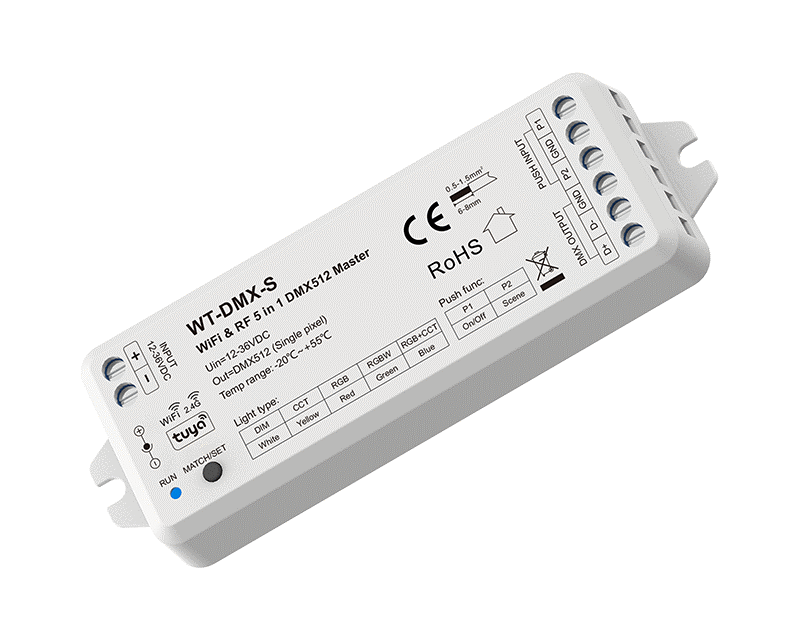 WiFi / 2,4 GHz vezérlőjel-kontroller (DMX512) – 12–36V DC – 5 az 1-ben – WT-DMX-S [2]
