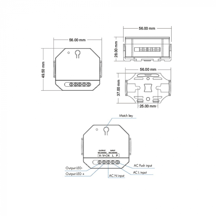 RF dimmer nagyfeszültségű LED szalaghoz, 1 csatorna × 1,5 A, 100–240 V AC – S1-HV [3]