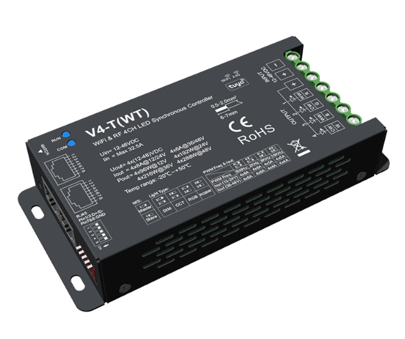 DMX512 LED vezérlő (WiFi) – MONO / CCT / RGB / RGB+W – 12–48V DC, 4×8A – RJ45 – V4-T(WT) [3]