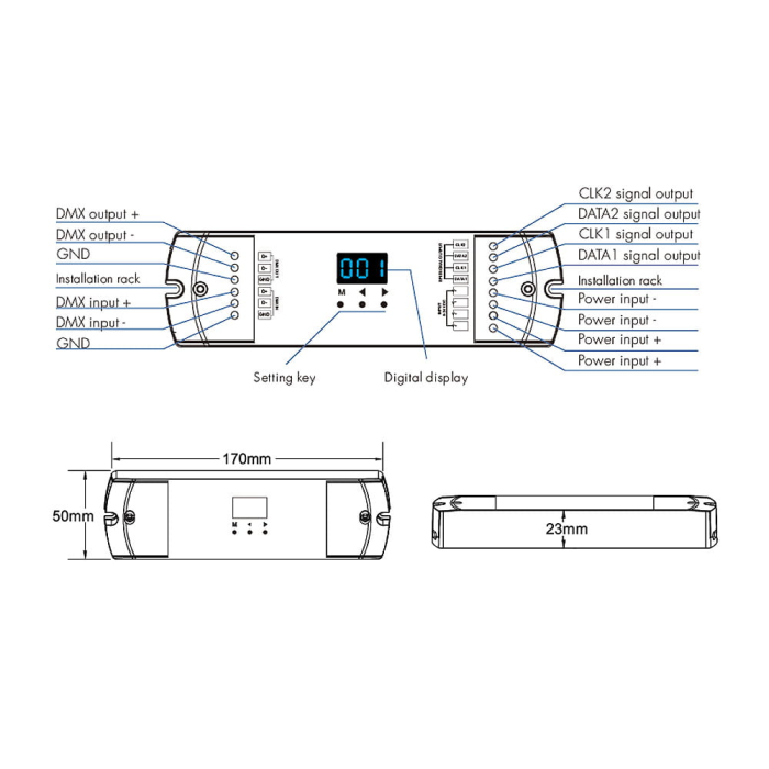 SPI LED vevő (DMX512) – RGB – digitális LED szalagokhoz – 8A, 5–24V DC – DS-L [4]