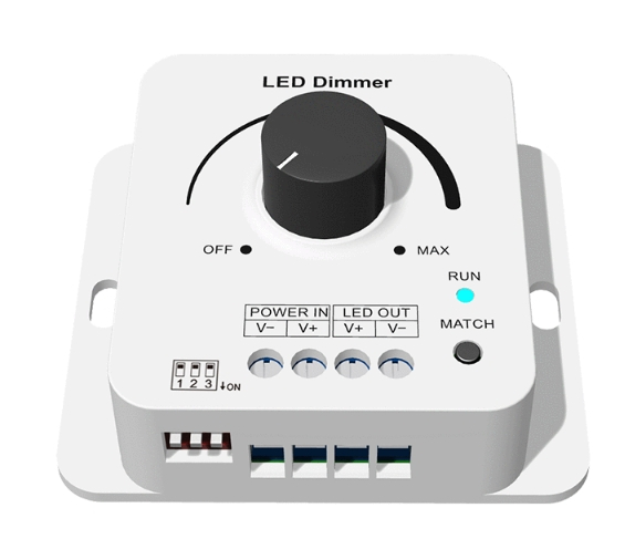 Forgatható LED dimmer – 1 csatorna × 8 A – 12–48 V DC – V1-KC (RF nélkül) [2]