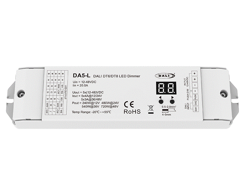 DALI LED vezérlő – RGB+CCT – 12–24V DC – 5×4A – DA5-L [1]
