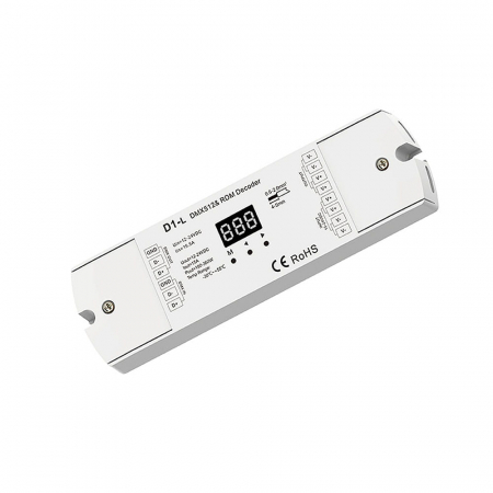 DMX512 sorozat - DMX512 LED vezérlő – 1 csatorna – 12–24V DC, 15A – DMX dekóder – D1-L