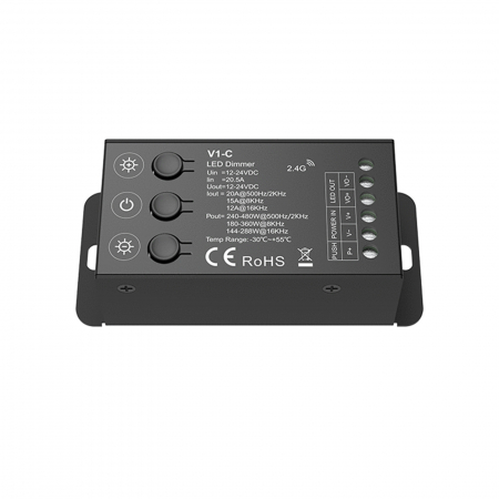 RF Mono vezérlőrendszer - LED vezérlő – Mono – 12–24 V DC, 1×20 A – V1-C