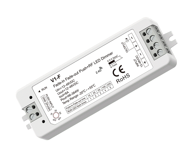 RF Mono vezérlőrendszer - LED vezérlő – Mono – 12–48 V DC, 1×8 A – V1-F