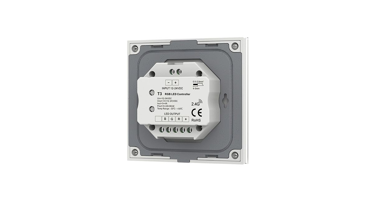 Falra szerelhető LED vezérlő – RGB – 1 zóna – 12–24 V DC, 12 A – T3(W) [1]