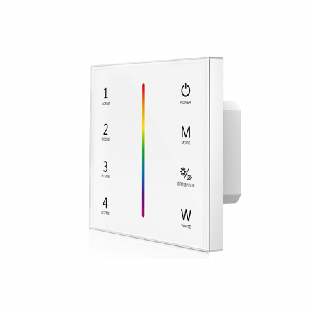 RF RGB / RGBW vezérlőrendszer - Falra szerelhető LED vezérlő – RGB+W – 1 zóna – 12–24 V DC, 12 A – T4-1(W)