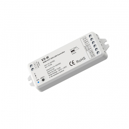 LED szalag vezérlők - LED vezérlő – RGB+CCT – 12–24V DC – 5×3A – V5-M