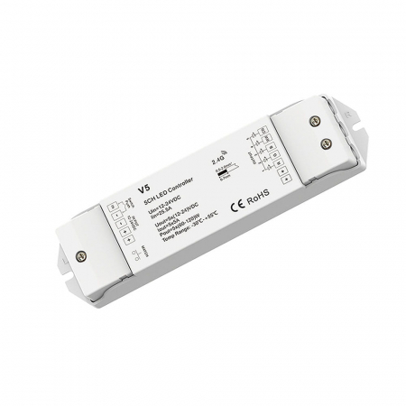RF RGB + CCT vezérlőrendszer - LED vezérlő – RGB+CCT – 12–24V DC – 5×5A – V5