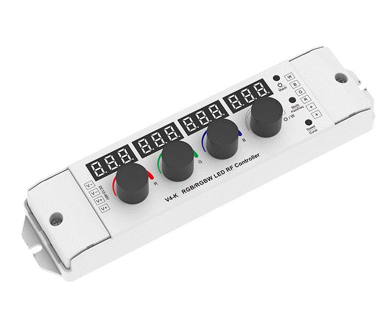 RF RGB / RGBW vezérlőrendszer - LED vezérlő – RGB+W – 12–48 V DC, 4×4 A – V4-K
