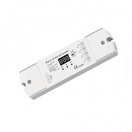 RF RGB / RGBW vezérlőrendszer - LED vezérlő – RGB+W – 12–48 V DC, 4×5 A – V4-L