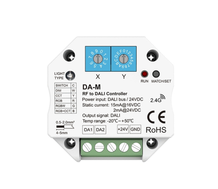 DALI sorozat - DALI vezérlőjel-átalakító (2,4 GHz) – rádiós vezérlés – 6in1 – DALI busz / 24V – DA-M