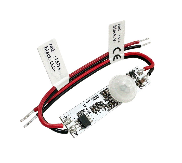 LED szalag vezérlők - Mikro LED kapcsoló alumínium profilokhoz – 12–24 V DC, 3 A – PIR szenzorral – E1-R