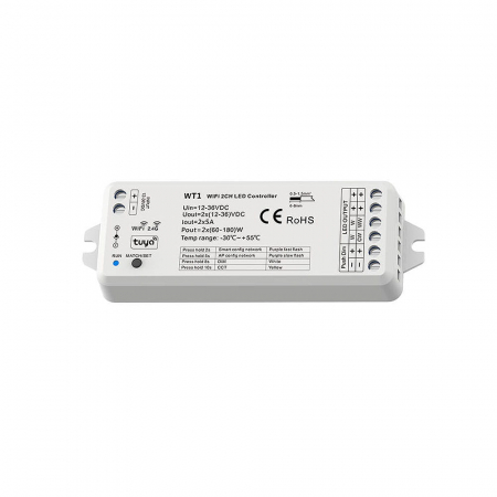 2 az 1-ben LED vezérlő (WiFi) – Mono / CCT – 12–36V DC – 10A – Alexa / Tuya – WT1 [1]