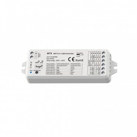 5 az 1-ben LED vezérlő (WiFi) – Mono / CCT / RGB / RGB+CCT – 12–24V DC – 15A – Alexa / Tuya – WT5 [2]